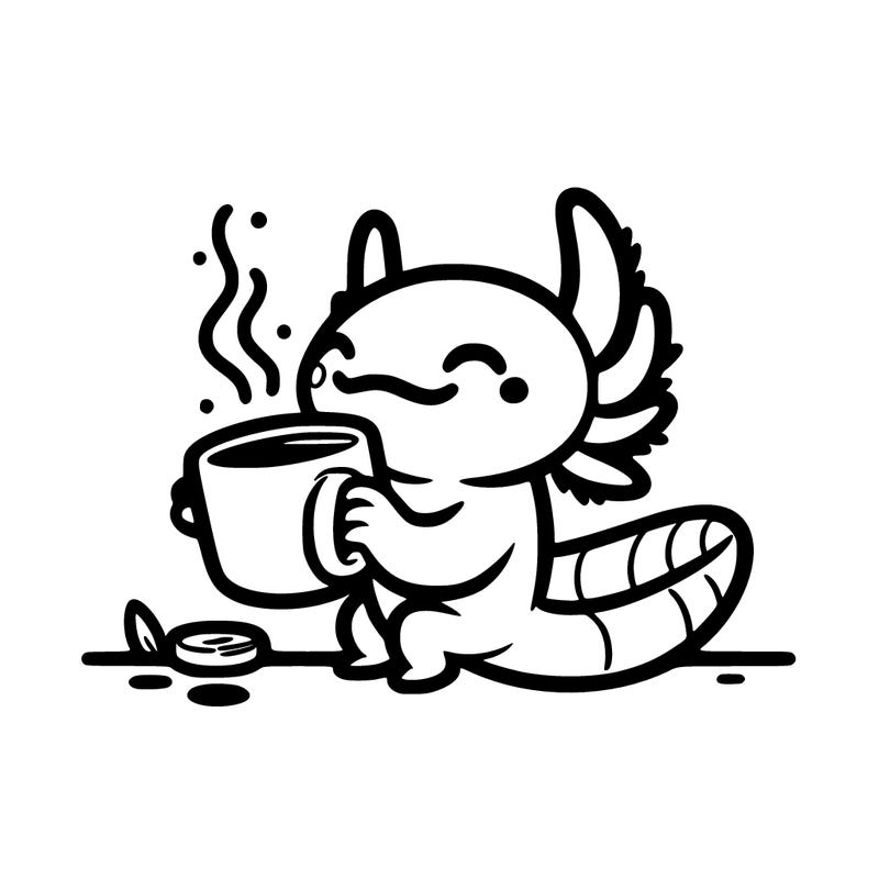 axolotl drinking coffee