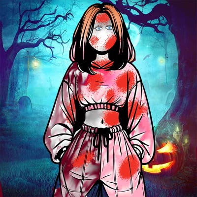 realistic girl faceless with baggy pants and a crop top