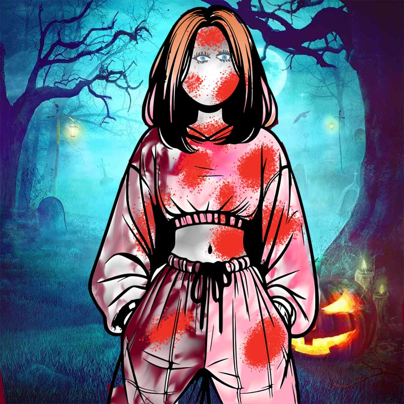 realistic girl faceless with baggy pants and a crop top