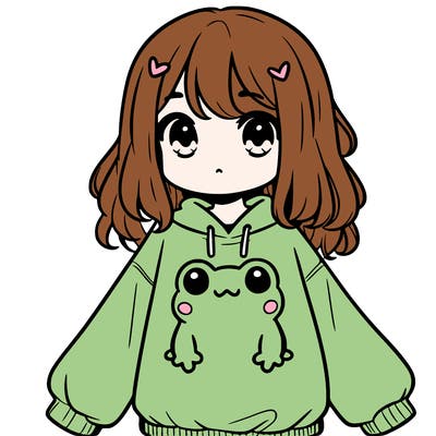 girl wearing frogging sweatshirt