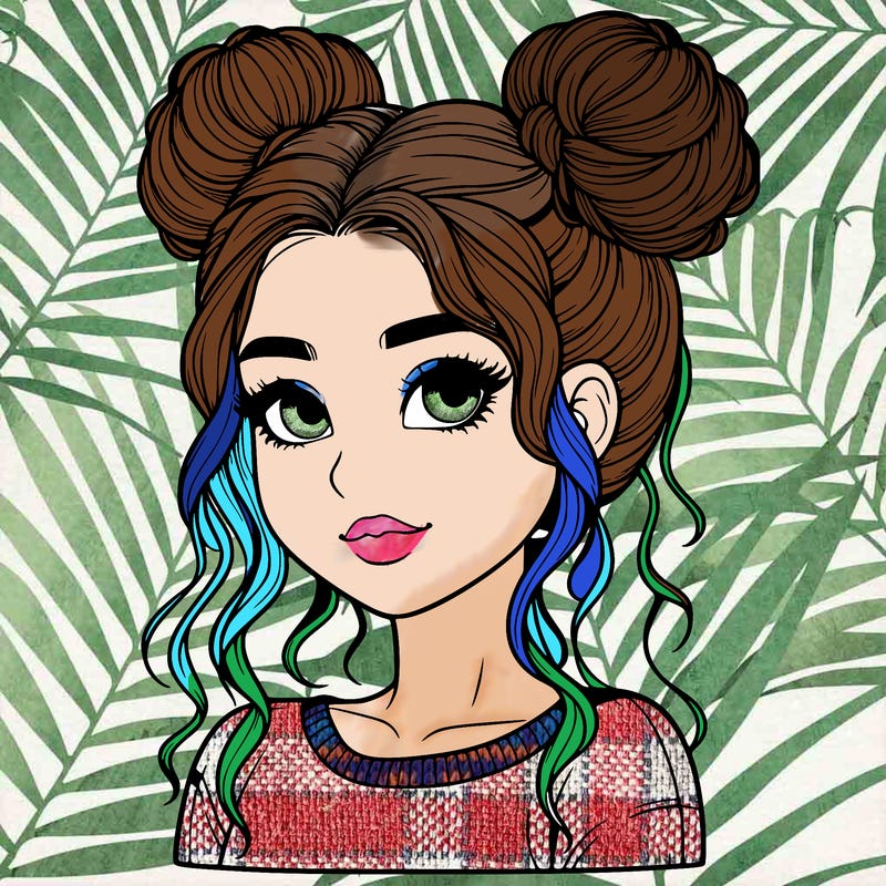 realistic girl with two buns in her hair