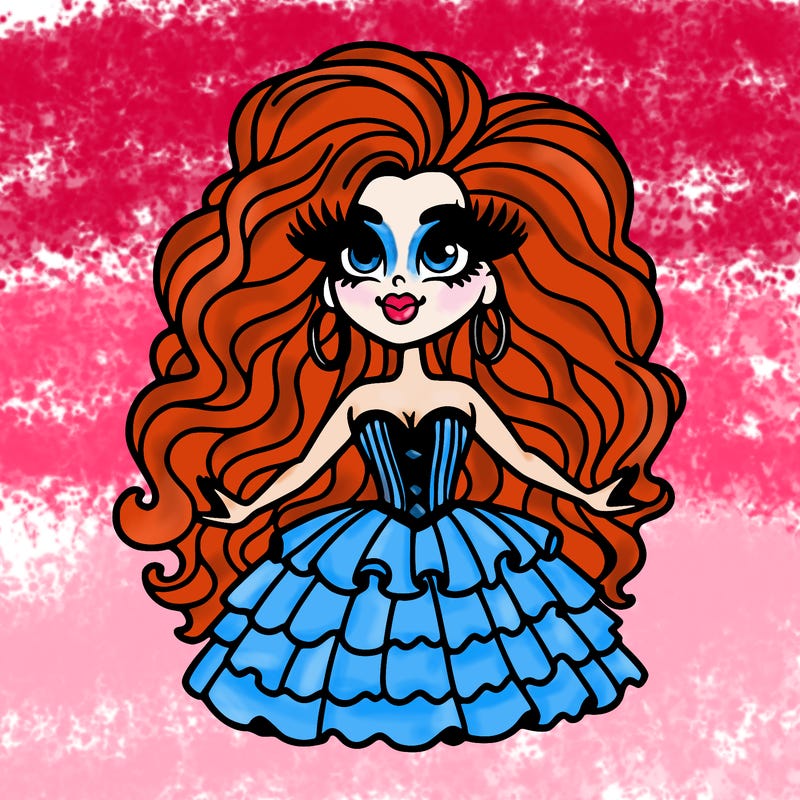 a drag queen with a lot of hair in a dress