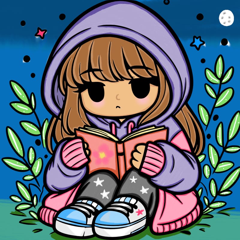 girl in oversized hoodie reading a book