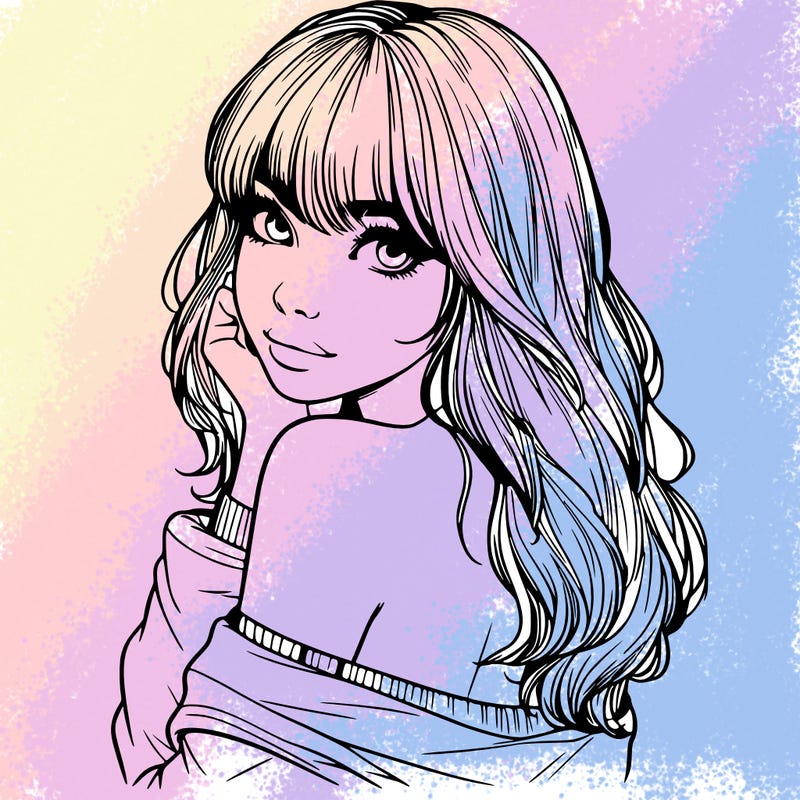 realistic girl with bangs looking over her shoulder