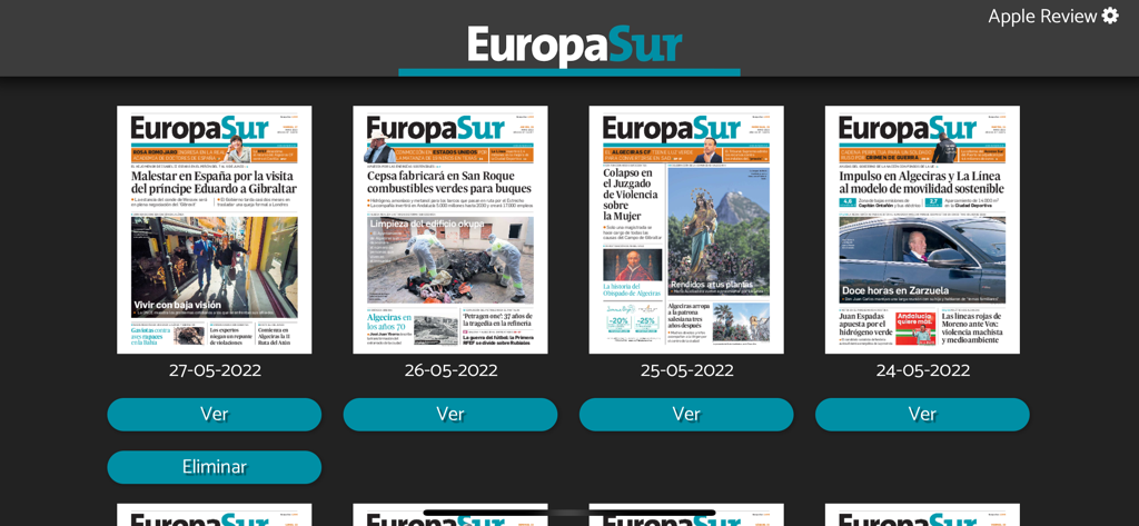 Europa sur - Digital archive of Europa Sur newspaper covers available for reading on a mobile device.