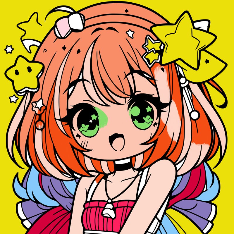 cute anime girl with star accessories