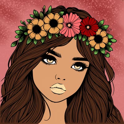 realistic girl with flowers crown