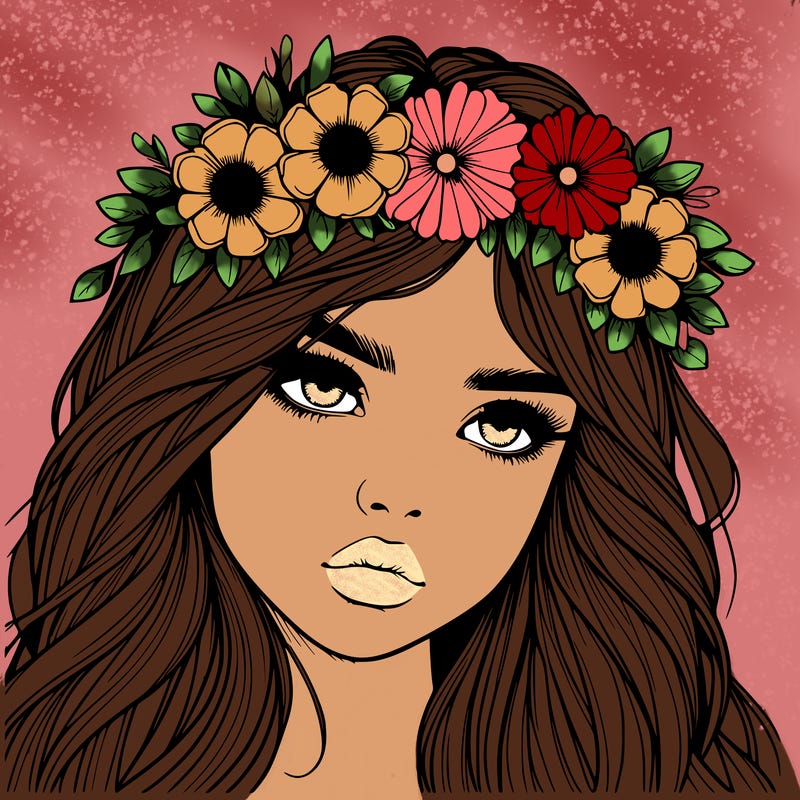 realistic girl with flowers crown
