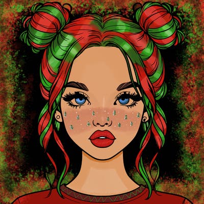 realistic girl with two buns in hair and lips