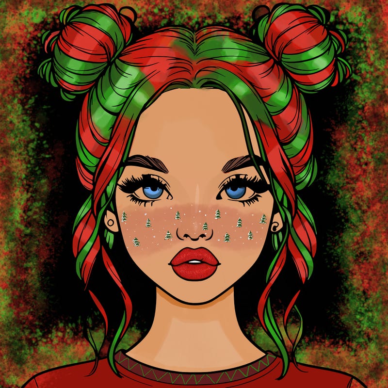 realistic girl with two buns in hair and lips