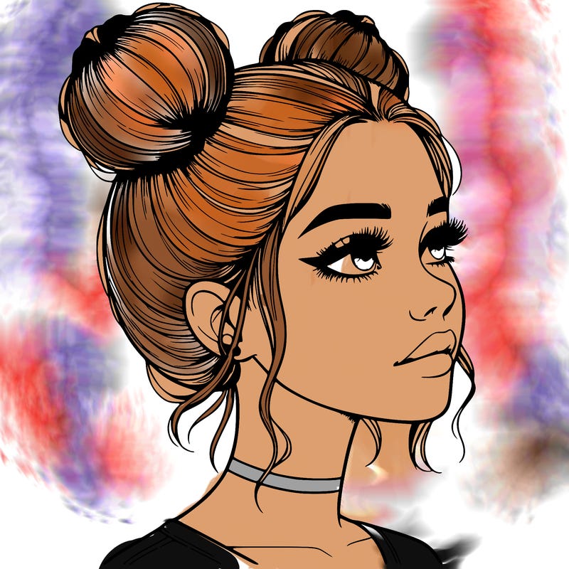 realistic girl with buns on the top of her head