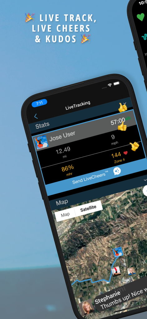 iCardio Workout Tracker - iCardio app screen showing live tracking with GPS map and real time heart rate stats