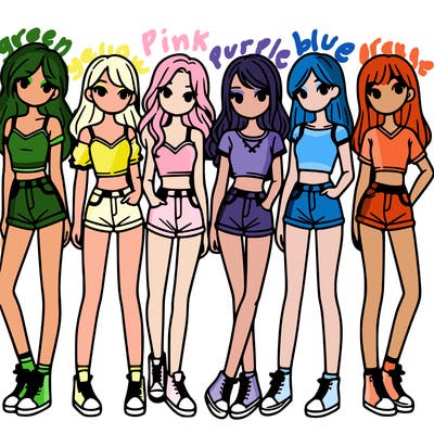 a group of girls wearing crop tops and shorts