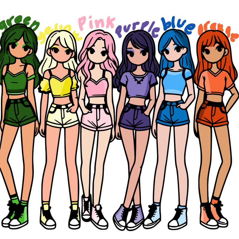 a group of girls wearing crop tops and shorts