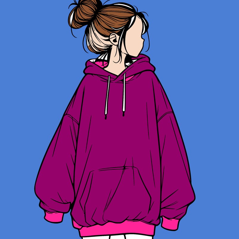 realistic girl with a oversized sweatshirt on and a bun