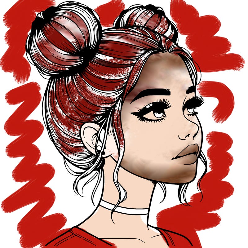 realistic girl with buns on the top of her head