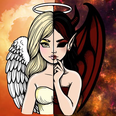 realistic angel half demon