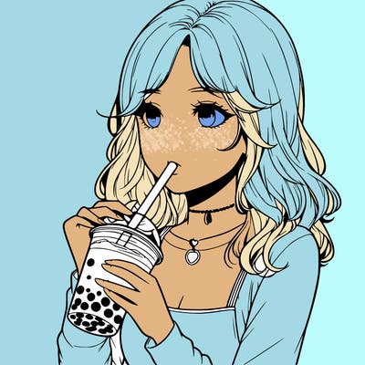 realistic girl drinking boba tea