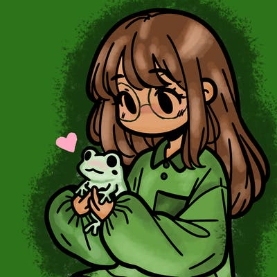 girl with long hair and a oversized shirt. and she is holding a frog