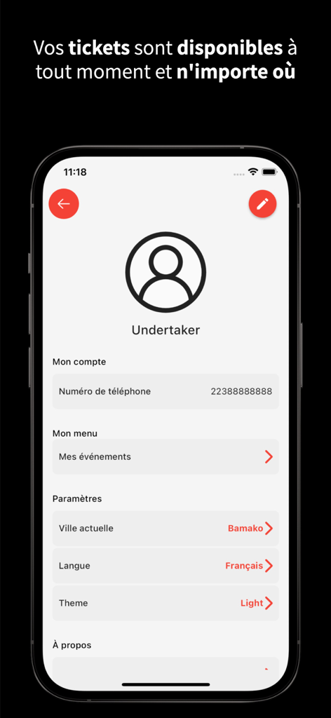 e-KaTicket - User profile screen of the e-KaTicket app showing account settings and personal preferences.