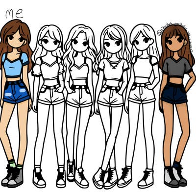 a group of girls wearing crop tops and shorts