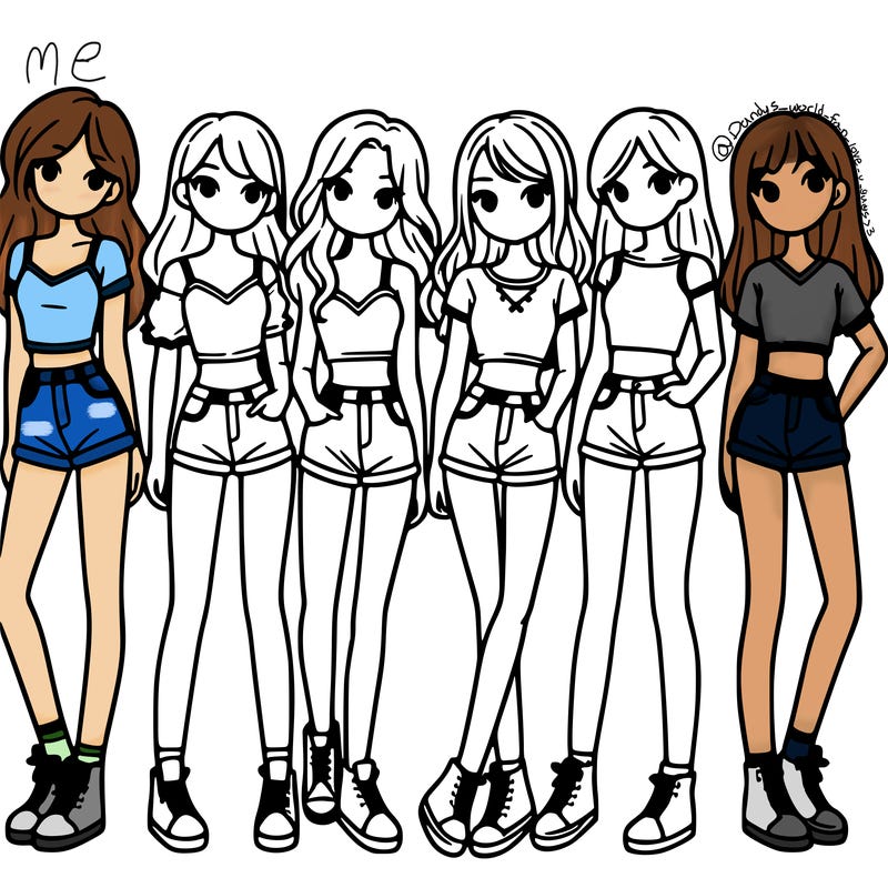 a group of girls wearing crop tops and shorts