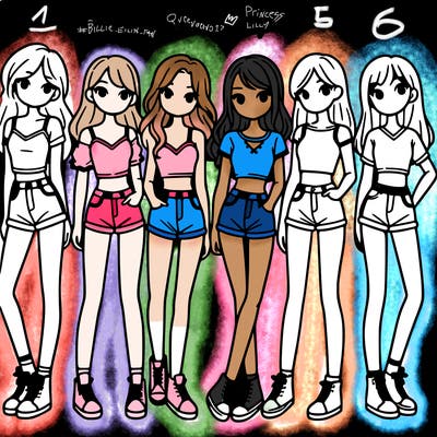 a group of girls wearing crop tops and shorts
