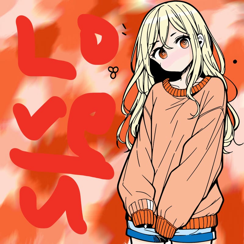 manga teen girl  in a sweater and baggy pants