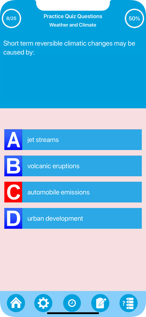Science : Learn Geography - A practice quiz question about weather and climate in the geography study app
