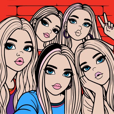 group of teen girls friends y2k up close in a selfie