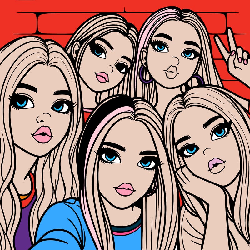 group of teen girls friends y2k up close in a selfie