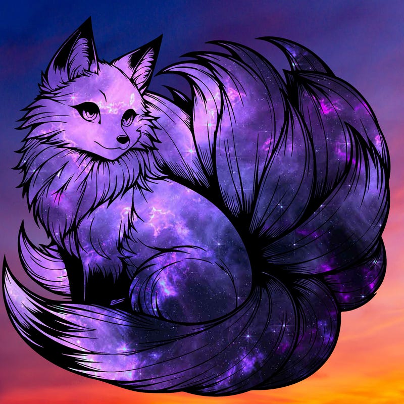 realistic detailed 9 tailed anime fox