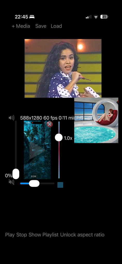 Multi Video Player - Interface de Lecteur Vidéo Multiples montrant la lecture simultanée de plusieurs fichiers vidéo et images avec des contrôles de vitesse