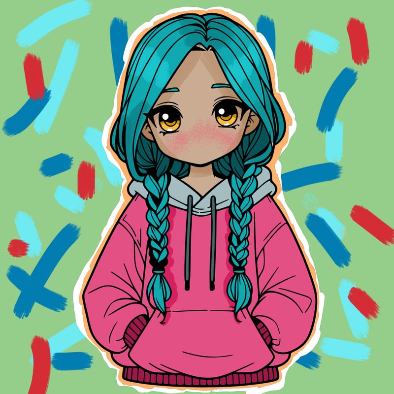 a realistic girl with a oversized hoodie and she has braids