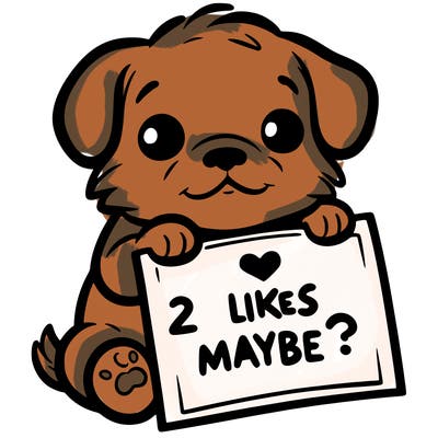 a puppy holding a sign that says 2 likes maybe?
