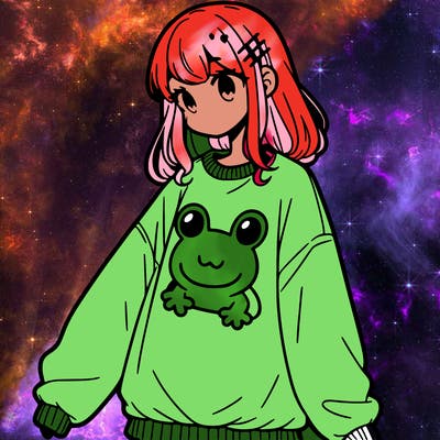 girl wearing frogging sweatshirt