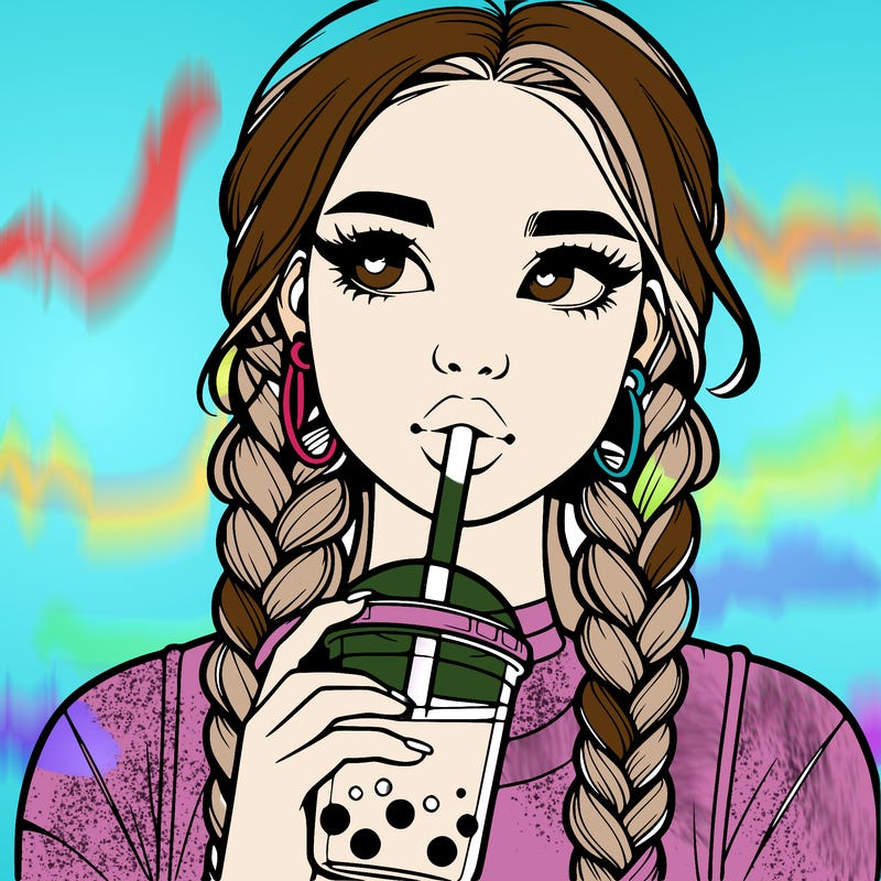 realistic girl with braided hair drinking boba