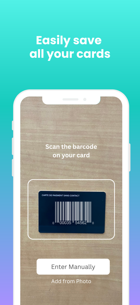 Fidélité - Loyalty Card Wallet - A smartphone screen displaying the barcode scanning feature of the Fidelite app to digitize reward cards