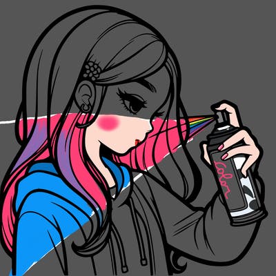 a realistic girl spray painting