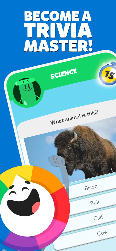A science trivia question in Trivia Crack Retro asking to identify a bison from a photo.