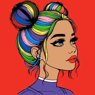 realistic girl with buns on the top of her head