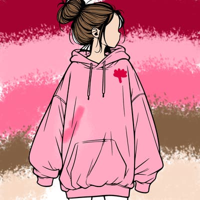 realistic girl with a oversized sweatshirt on and a bun