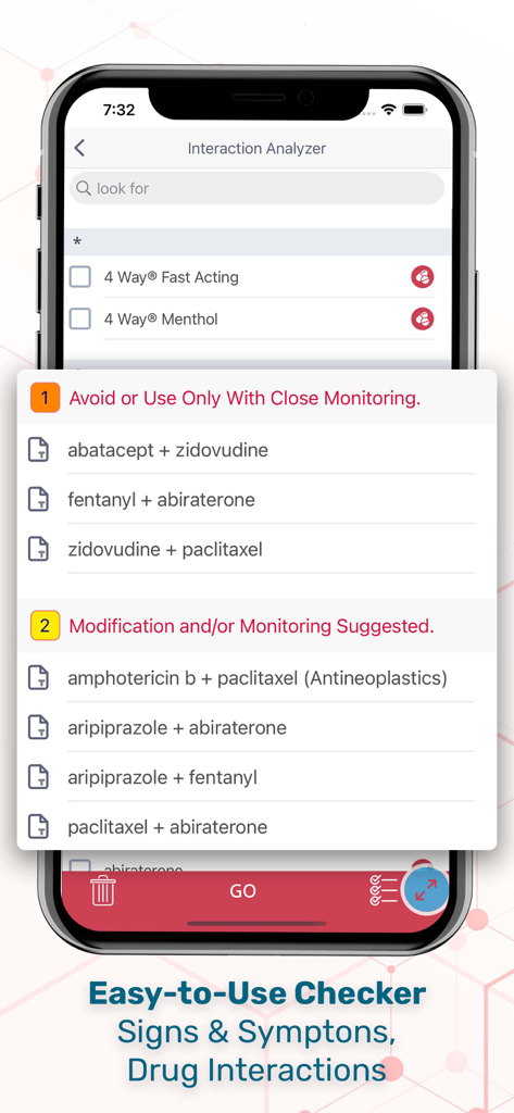 Drug interaction analyzer screen in the Skyscape Medical Library app
