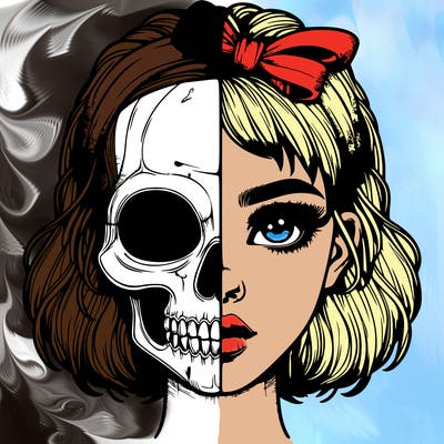 realistic girl with half skull mask