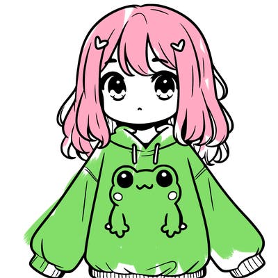 girl wearing frogging sweatshirt