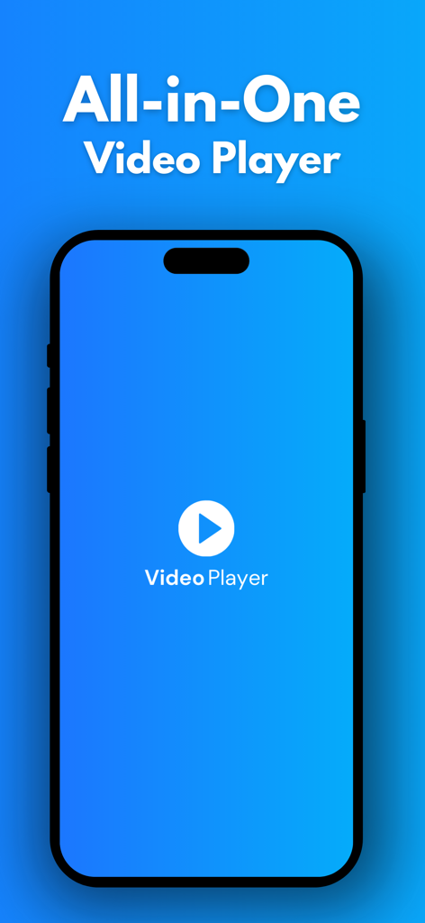 MX Player, All Video Player - MX Player app showing an all-in-one video player interface on an iPhone screen with a blue background.