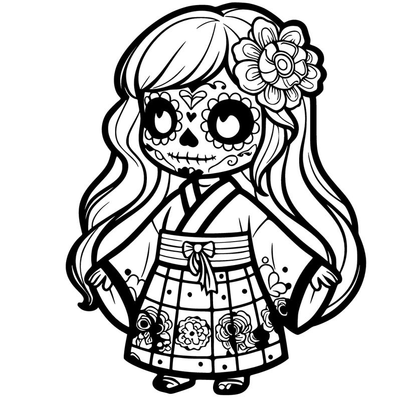 day of the dead girl wearing a kimono