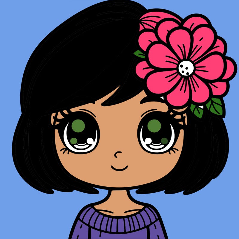 a girl with a flower in her hair the girl has a pixy cut