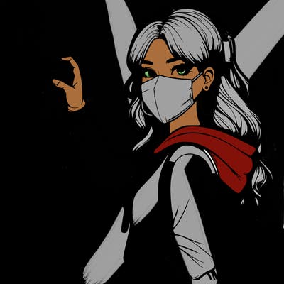 realistic girl with mask spray painting a wall