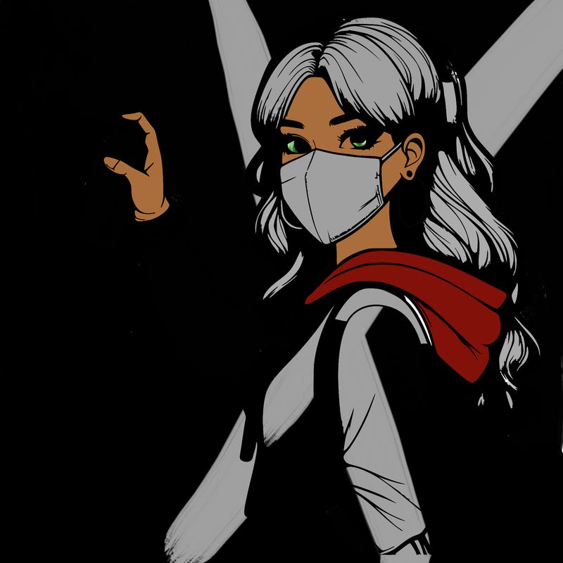 realistic girl with mask spray painting a wall